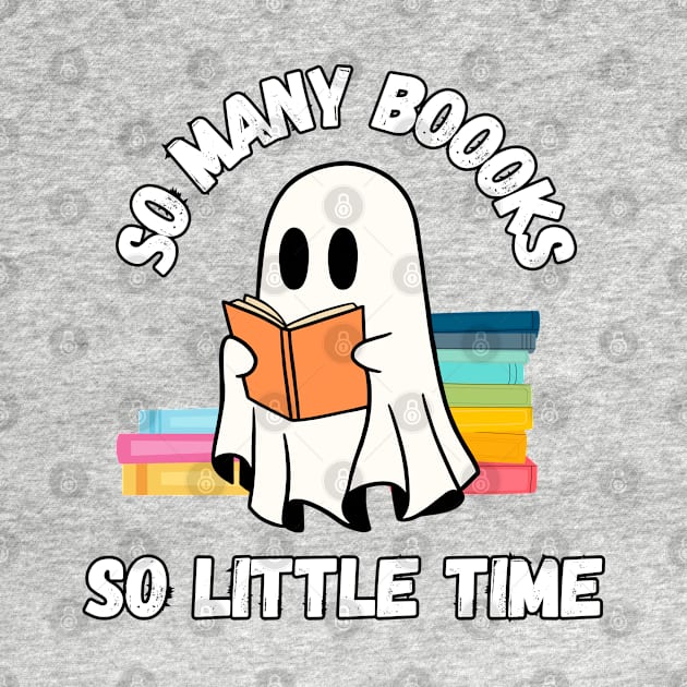 So many boooks so little time. Halloween cute little ghost reading books by Project Charlie